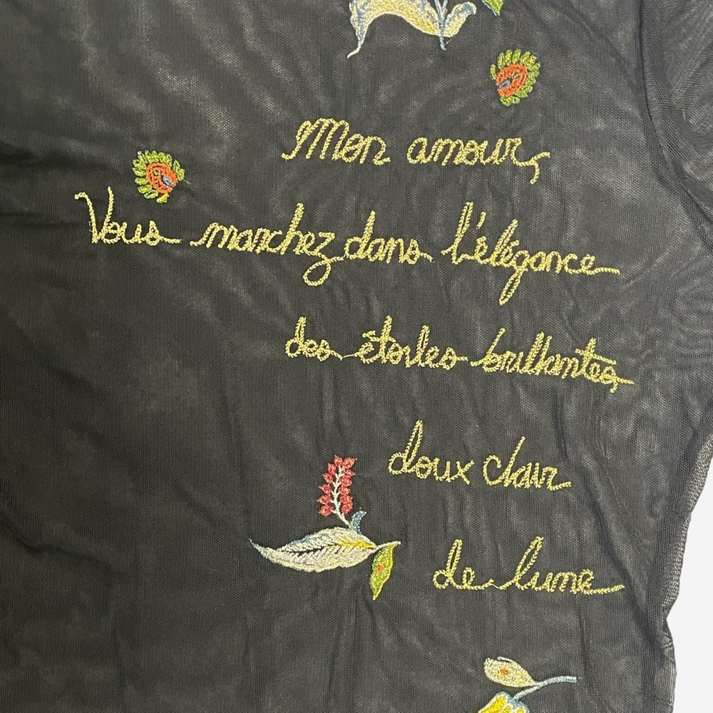 Cinq à Sept Black sheer mesh embroidered turtleneck whimsical dark bohemian S/M - Picture 11 of 16